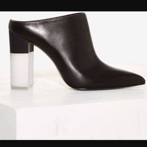 Anthropology Pour la Victorie Black Capri Mules 9 Translucent Column Heel
